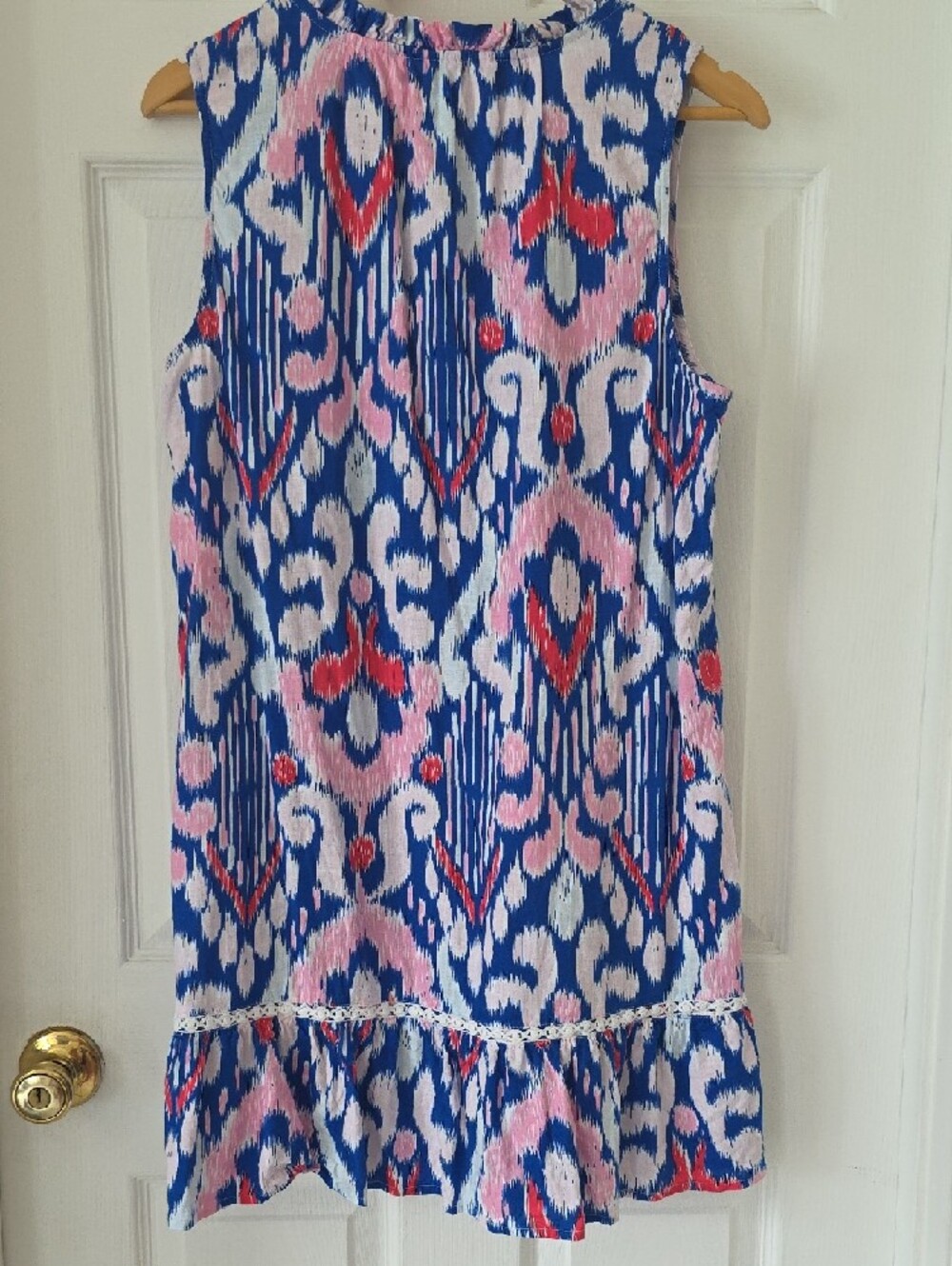 crown & ivy Blue, Pink & White Ikat-Print Sleeveless Dress Size M - Picture 10 of 13